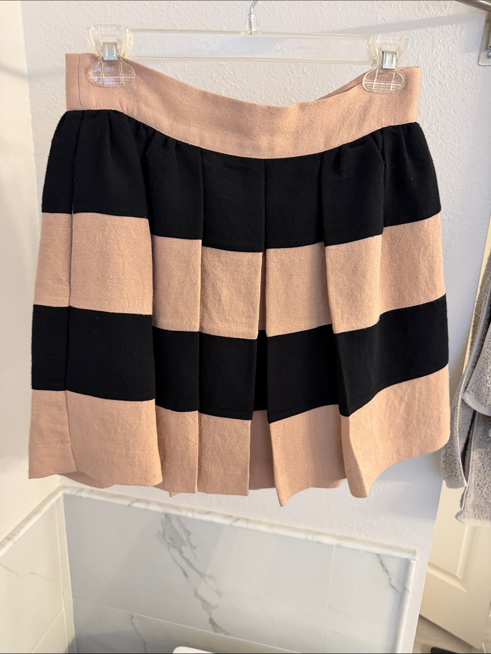 Pleated A-Line Black and Nude Striped Skirt with pockets!